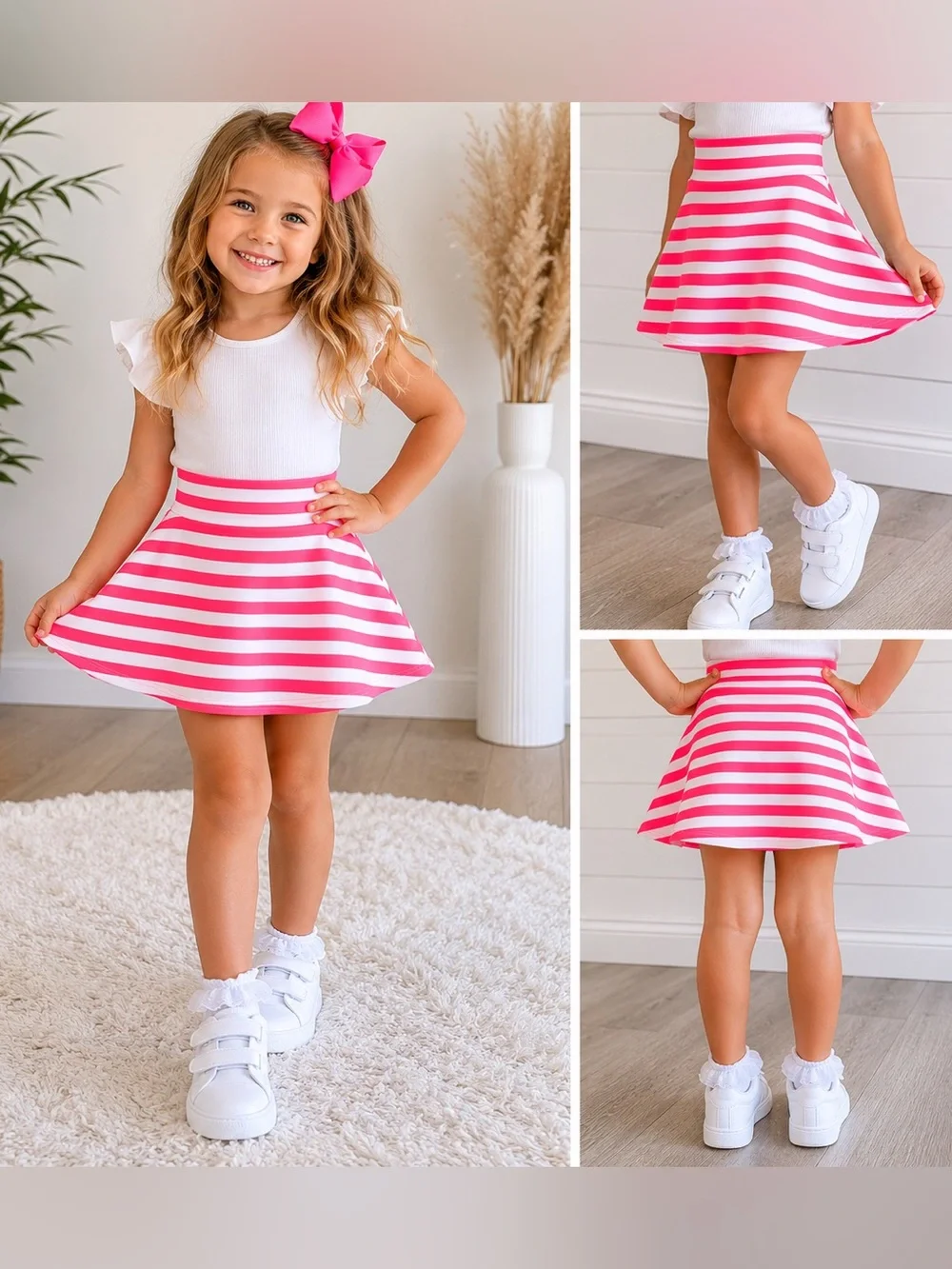 LuLaRoe Kids Cassie Skirt Size 2 Pink White Striped NWT